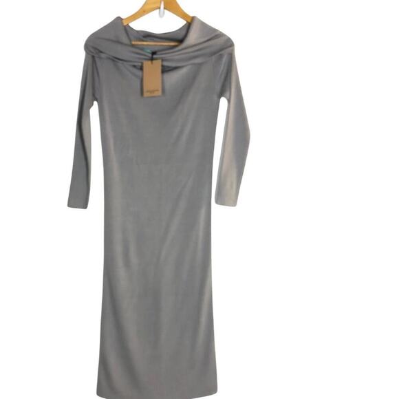M.M. LaFleur Lalita 1.0 Dress Silk Jersey Off Shoulder Midi Light Gray NWT  XS - Picture 3 of 11